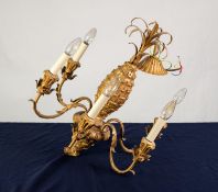 PINEAPPLE PATTERN CARVED WOOD AND GILT GESSO ELECTROLIER with six gilt metal acanthus S scroll