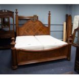 MAHOGANY BEDROOM SUITE OF 5 PIECES, WITH MOULDED PANELS, PLINTH BASES, viz a breakfront double