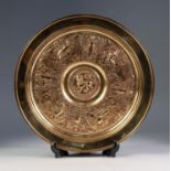 NINETEENTH CENTURY ELKINGTON STYLE ELECTRO-TYPE LOW CIRCULAR TAZZA, embossed with classical figures,