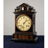 BEHA STYLE NINETEENTH CENTURY EBONISED AND INLAID CUCKOO MANTLE CLOCK WITH TWIN FUSEE MOVEMENT,