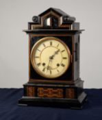 BEHA STYLE NINETEENTH CENTURY EBONISED AND INLAID CUCKOO MANTLE CLOCK WITH TWIN FUSEE MOVEMENT,