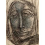 GOLDA ROSE (1921-2016) Graphite, heightened in blue Head of a Woman Signed 10 ½? x 7 ¾? (26.7cm x