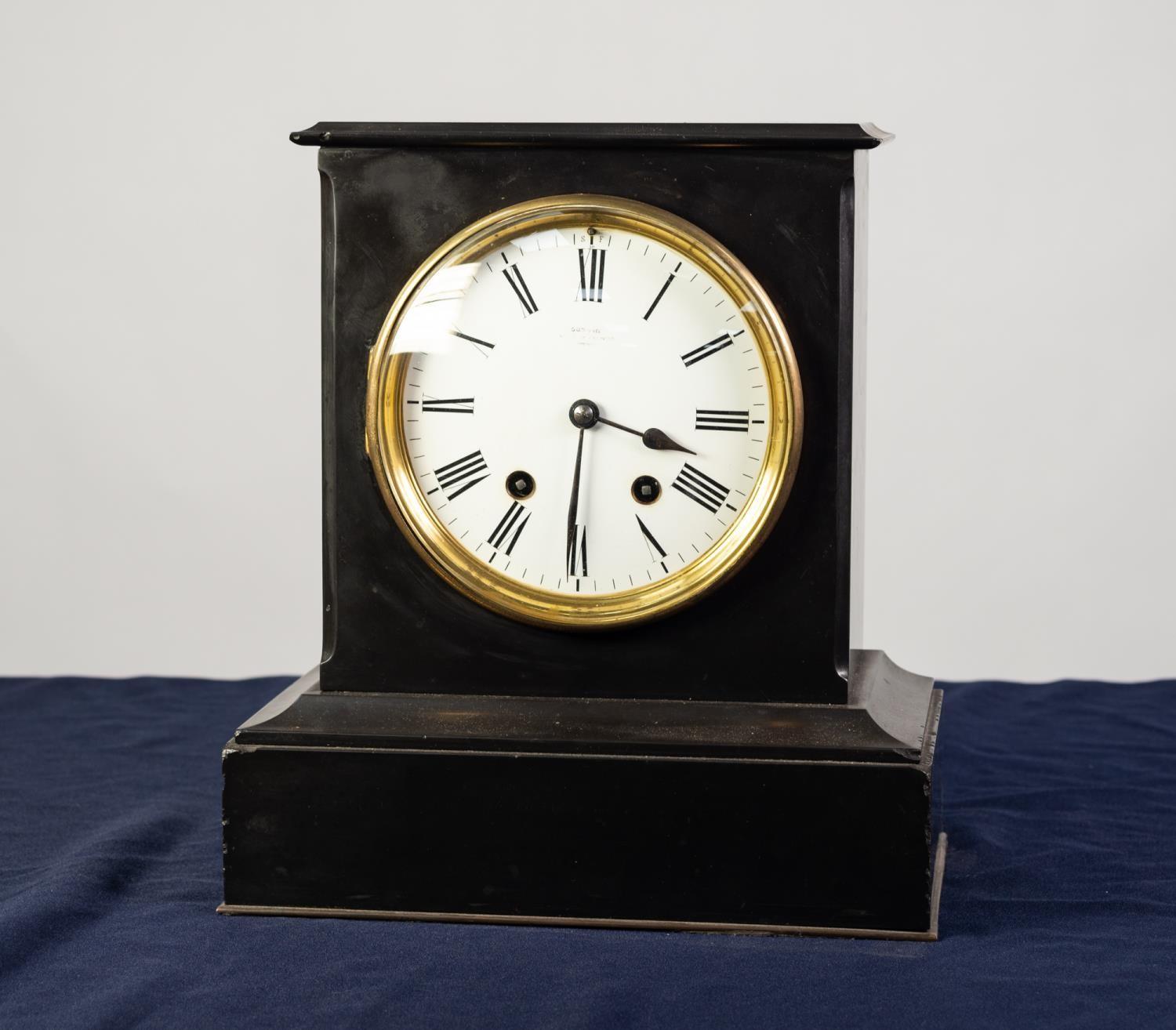 VICTORIAN BLACK SLATE MANTLE CLOCK, faintly signed GODWIN, HOLBURN, LONDON, the 6? enamelled Roman