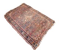 SHIRAZ PERSIAN SEMI-ANTIQUE RUG with diamond shaped white and floral centre medallion with four