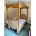 MODERN HEAVY PINE FOUR POSTER SINGLE BED, 3? WIDE, with mattress
