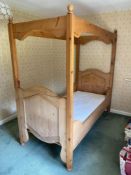 MODERN HEAVY PINE FOUR POSTER SINGLE BED, 3? WIDE, with mattress