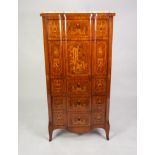 LATE NINETEENTH/ EARLY TWENTIETH CENTURY CONTINENTAL MARBLE TOPPED AND MARQUETRY INLAID SECRETAIRE