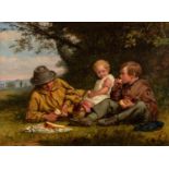 WILLIAM BROMLEY II (act. 1835-1888) OIL ON RE-LINED CANVAS Father and two children having a pic-