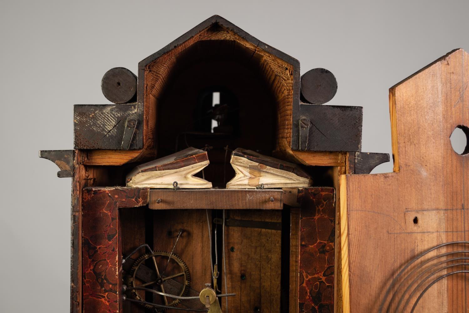 BEHA STYLE NINETEENTH CENTURY EBONISED AND INLAID CUCKOO MANTLE CLOCK WITH TWIN FUSEE MOVEMENT, - Image 4 of 5