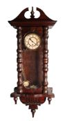 VIENNA STYLE DARK STAINED MAHOGANY SPRING DRIVEN WALL CLOCK, the 5? two part Roman dial, powered