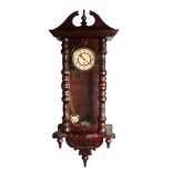 VIENNA STYLE DARK STAINED MAHOGANY SPRING DRIVEN WALL CLOCK, the 5? two part Roman dial, powered