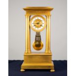 NINETEENTH CENTURY FRENCH ORMOLU PORTICO MANTLE CLOCK, the 4? Roman dial with enamelled chapter ring