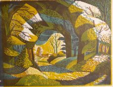 NORMAN JAQUES (1922-2014) TWO COLOUR PRINTS Derbyshire Landscape with Rose, coloured etching