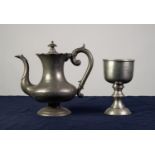 LARGE PEWTER GOBLET, together with a PEWTER PEDESTAL COFFEE POT, (2)