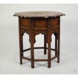 EARLY TWENTIETH CENTURY MIDDLE EASTERN INLAID WALNUT OCCASIONAL TABLE, the octagonal top inlaid with