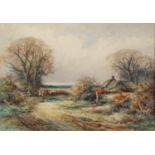 ALEXANDER MOLYNEUX STANNARD (b. 1885) WATERCOLOUR DRAWING A country lane with a figure and
