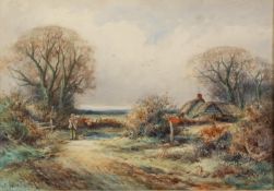 ALEXANDER MOLYNEUX STANNARD (b. 1885) WATERCOLOUR DRAWING A country lane with a figure and