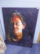 UNATTRIBUTED CONTEMPORARY ARTIST OIL PAINTING ON CANVAS PORTRAIT, UNSIGNED 48" X 36" (122cm x 91.