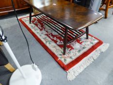 CHINESE HEARTH RUG OF AUBUSSON DESIGN WITH WHITE AND FLORAL CENTRE MEDALLION AND BORDER, CRIMSON