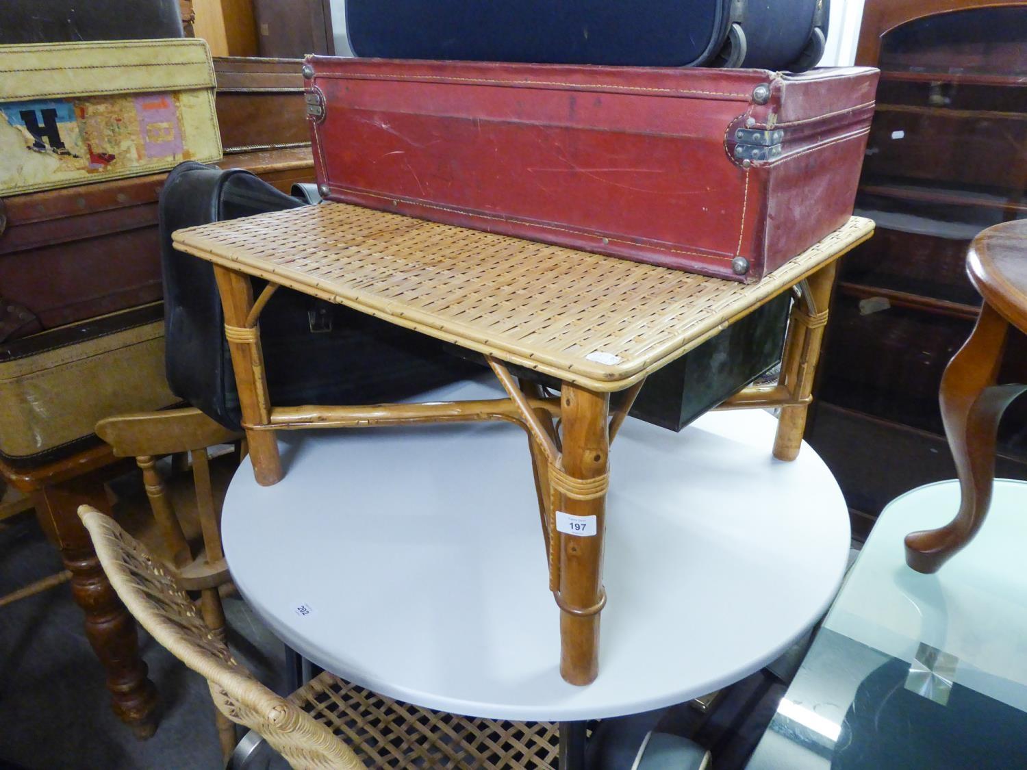 A BAMBOO SQUARE COFFEE TABLE, WITH RATTAN TOP (67 cm x 67cm)