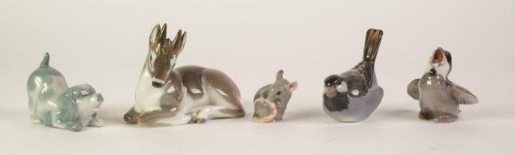 FOUR TWENTIETH CENTURY BING AND GRONDAHL ROYAL COPENHAGEN PORCELAIN ANIMALS AND BIRDS,