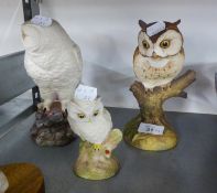 AYNSLEY BISQUE PORCELAIN MODEL OF A ?SCOPS OWL?, 7 ¼? (BASE CHIPPED); A ?SNOWY OWL?, DESIGNED BY