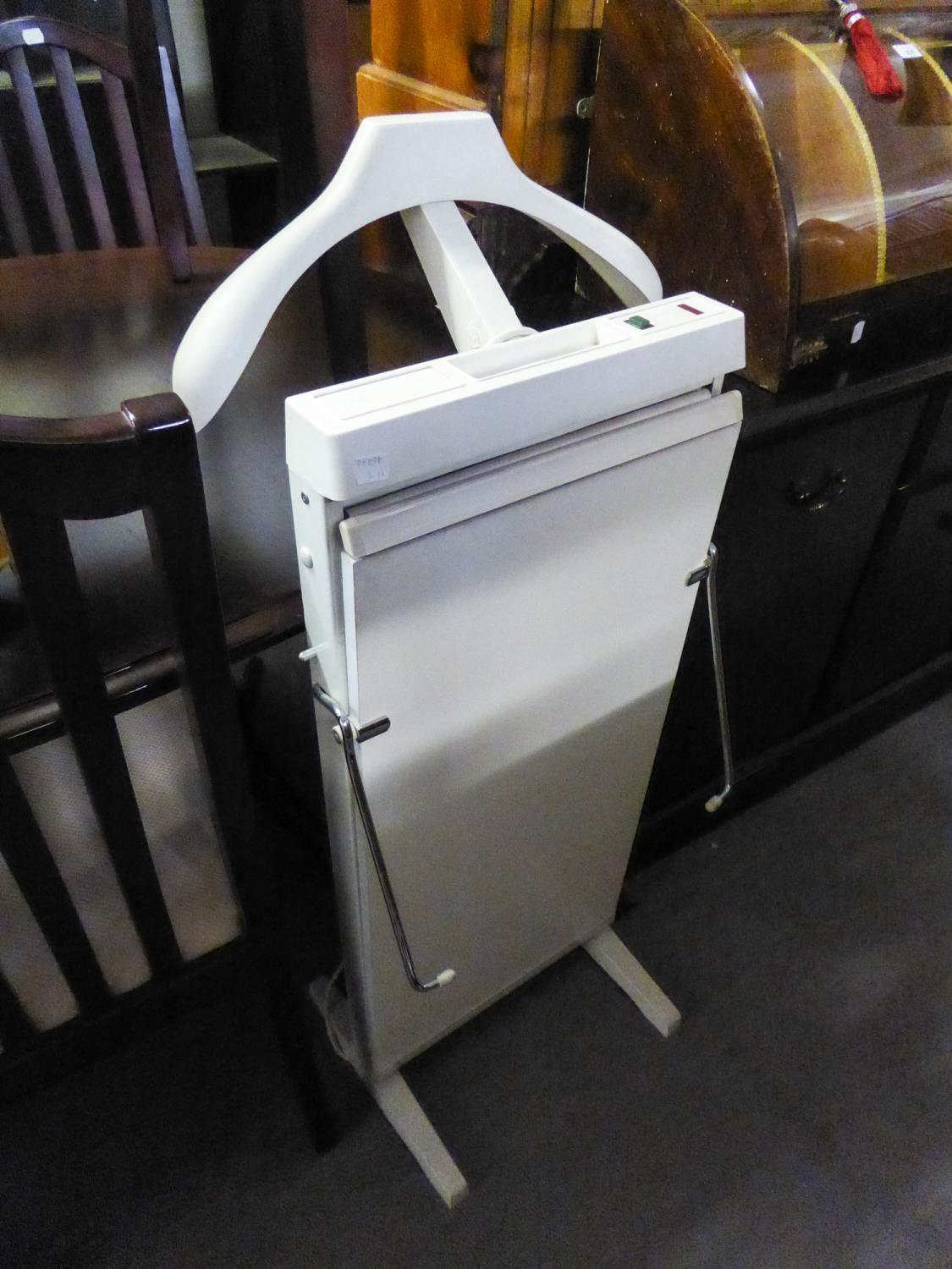 A CORBY CADET WHITE PLASTIC ELECTRIC VALET STAND AND TROUSER PRESS