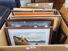 FRAMED TRIO OF SMALL WATERCOLOUR AND GILT DRAWINGS, VIEWS IN JAPAN, DECORATIVE COLLAGE OF PIECES CUT