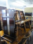 TWO HARDWOOD KITCHEN SINGLE CHAIRS, A CLOTHES MAIDEN AND A TROUSER PRESS (4)