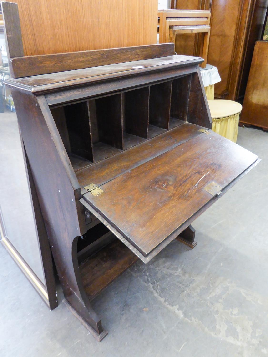 AN OAK BUREAU WITH UPRIGHT FALL-FRONT, TWO OPEN BOOKSHELVES BELOW, 2?6? WIDE - Image 2 of 2