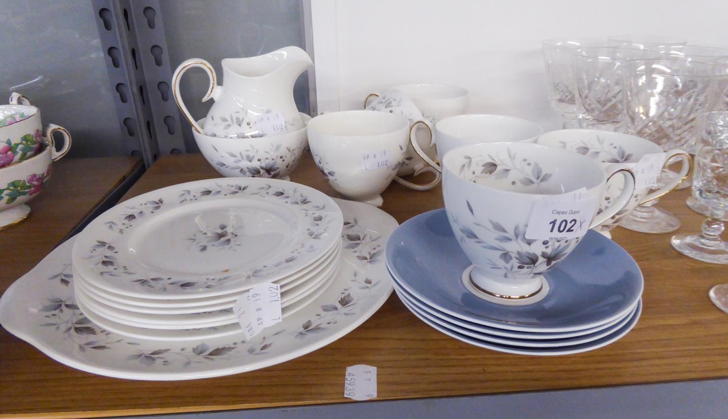 A RIDGWAY BONE CHINA TEA SERVICE 'GRAYWOOD' PATTERN FOR SIX PERSONS