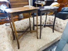 TWO OAK TALL OBLONG OCCASIONAL TABLES (2)