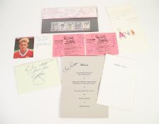 SIX ITEMS OF EPHEMERA SIGNED BY NOTEWORTHIES to include Harold Wilson, Fran Cotton (Rugby), Stuart