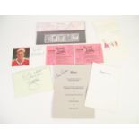 SIX ITEMS OF EPHEMERA SIGNED BY NOTEWORTHIES to include Harold Wilson, Fran Cotton (Rugby), Stuart