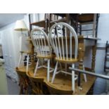 A PINE KITCHEN TABLE WITH WHITE TILED TOP AND FLORAL TILED BORDER, ON TURNED LEGS, 4?2? X 2?9? AND