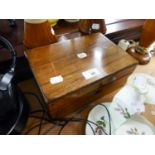 VICTORIAN WALNUT OBLONG WORK BOX WITH MOTHER OF PEARL TABLET IN LID