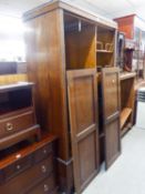 A GENTLEMAN'S 1920's OR 30's OAK TWO DOOR FITTED WARDROBE, WITH ONE LONG DRAWER BELOW, 3'4" WIDE