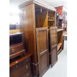 A GENTLEMAN'S 1920's OR 30's OAK TWO DOOR FITTED WARDROBE, WITH ONE LONG DRAWER BELOW, 3'4" WIDE