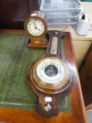EDWARDIAN ?8 DAY? LINE INLAID MAHOGANY BALLOON SHAPED MANTLE CLOCK, together with an OAK BANJO CASED