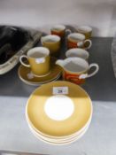 FIVE SUSIE COOPER 'NEBULA' PATTERN CHINA COFFEE CANS AND SAUCERS, CREAM JUG AND A SUGAR BASIN