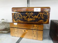 EARLY TWENTIETH CENTURY BOX WITH PENWORK AND STAINED DECORATION, THE HINGED LID CENTERED WITH