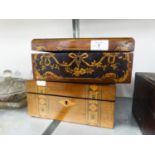 EARLY TWENTIETH CENTURY BOX WITH PENWORK AND STAINED DECORATION, THE HINGED LID CENTERED WITH