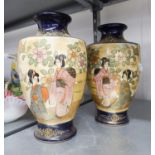 PAIR OF JAPANESE EARLY TWENTIETH CENTURY SATSUMA POTTERY OVOID VASES, DECORATED WITH STANDING AND