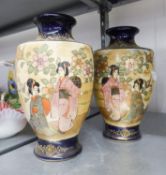 PAIR OF JAPANESE EARLY TWENTIETH CENTURY SATSUMA POTTERY OVOID VASES, DECORATED WITH STANDING AND