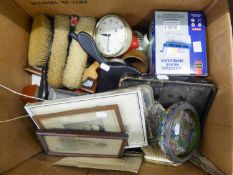 A ROCKER BLOTTER, MAGNIFYING GLASS, FOUR PIECES OF EBONY DRESSING TABLE WARES, VARIOUS TRAVEL