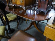 A MAHOGANY REGENCY STYLE ?D? END DOUBLE PEDESTAL DINING TABLE WITH ONE LOOSE LEAF