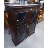 ANTIQUE FLAMED MAHOGANY SUPERSTRUCTURE BOOKCASE HAVING GLAZED DOORS