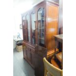 A LARGE TALL CONTEMPORARY CHINESE HARDWOOD TALL SIDE CABINET WITH FOUR GLAZED DOORS ABOVE