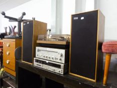 A STACKING SYSTEM OF THREE PIECES, COMPRISING; A DUAL 502 TURNTABLE, A YAMAHA NATURAL SOUND STEREO