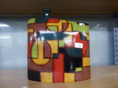 LARGE LATE TWENTIETH CENTURY STUDIO POTTERY SQUARE CUSHION SHAPED VASE, WITH AN OFF CENTRE SHORT